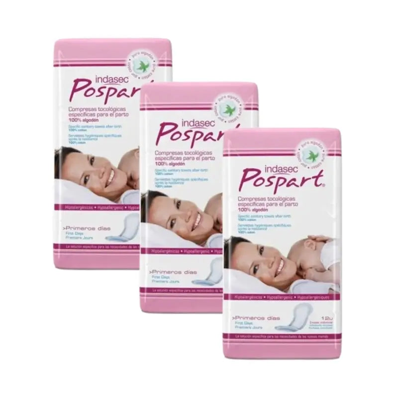 Indasec Pospart Tampon en coton pour les premiers jours, paquet de 3 x 12 unités