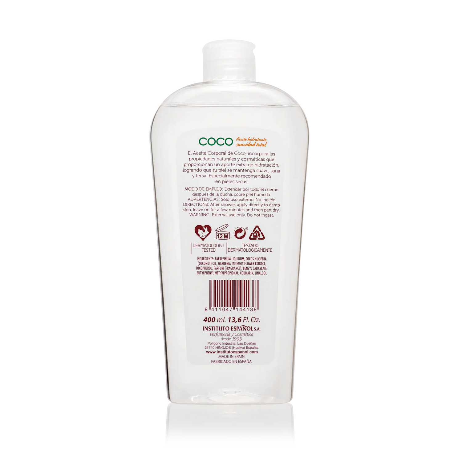 Instituto Español Huile corporelle à la noix de coco - 400 Ml.