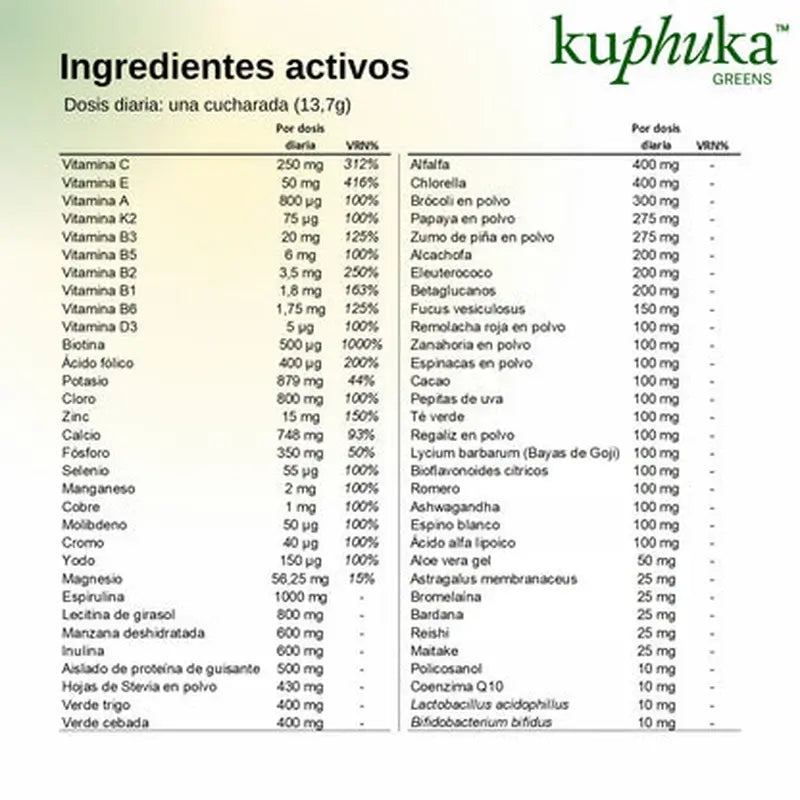 Supplément nutritionnel Kuphuka Greens 100% naturel et holistique Ananas et noix de coco, 411 grammes