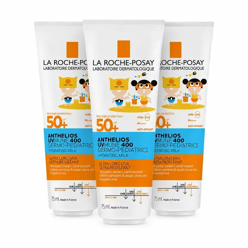 La Roche-Posay Anthelios Dermo-Pédiatrie Lait Hydratant SPF 50+ Crème solaire pour enfants Pack 3 x 250 ml