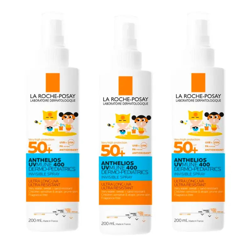 La Roche Posay Triplo Anthelios Dermo-Pédiatrie Spray Invisible Spf 50+ Crème solaire pour enfants, 3 X 200 Ml