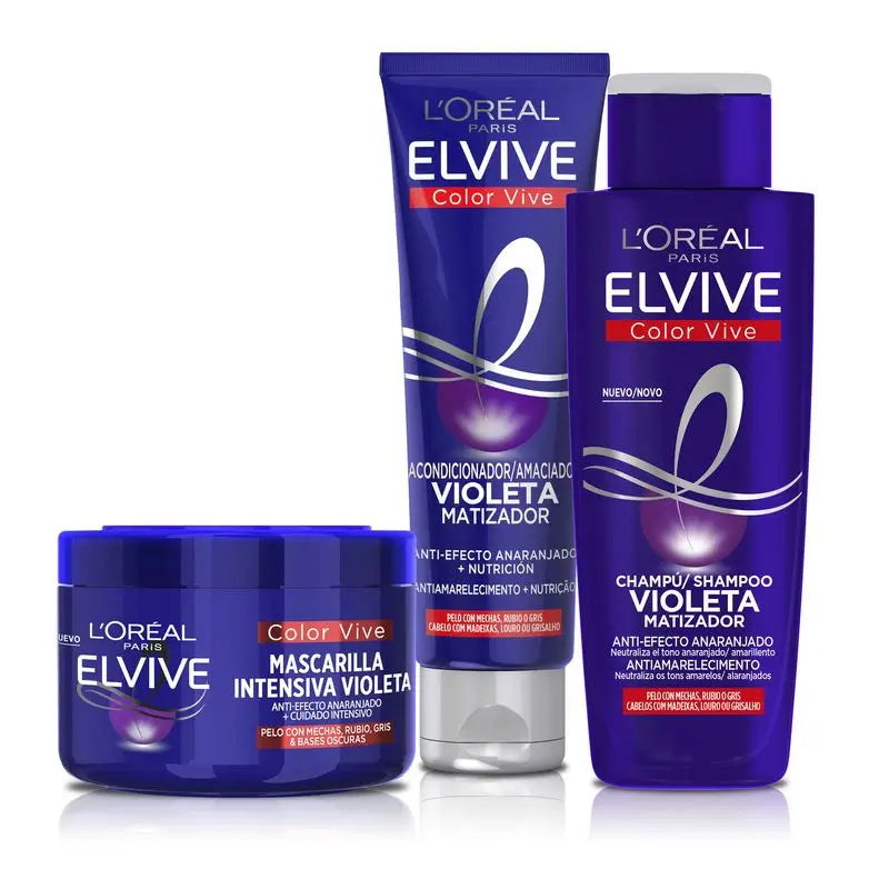 L'Oréal Paris Elvive Color Vive Violet Conditionneur matifiant pour cheveux méchés, blonds ou gris 150Ml