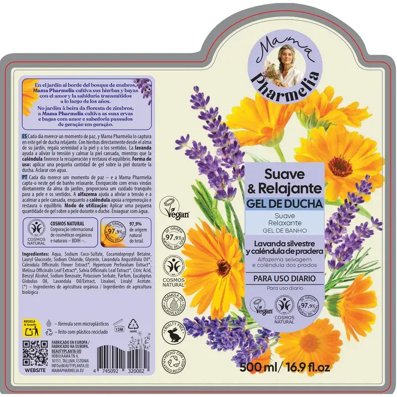 Mama Pharmelia Gel douche doux et relaxant à la lavande sauvage et au souci, 500 ml