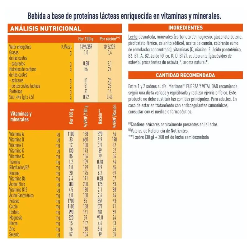 Meritene Strength & Vitality Shake goût fraise, 2 x 15 sachets 30 grammes