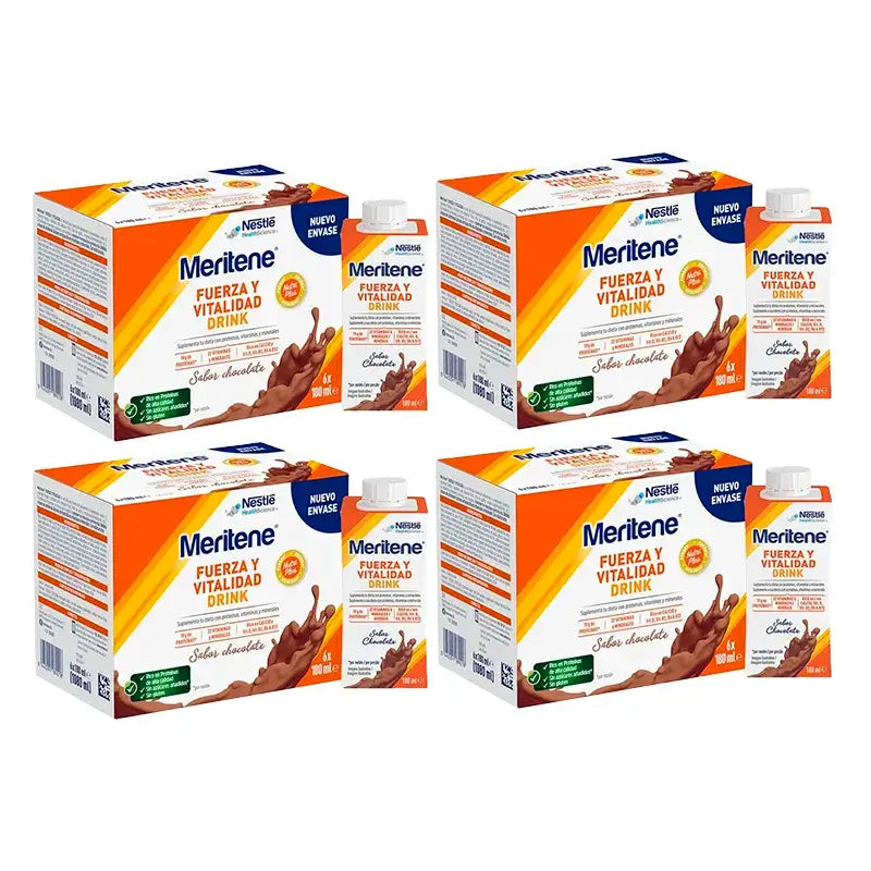 Meritene Boisson Force et Vitalité Chocolat, Pack 4 Boîtes 6 x 180 ml
