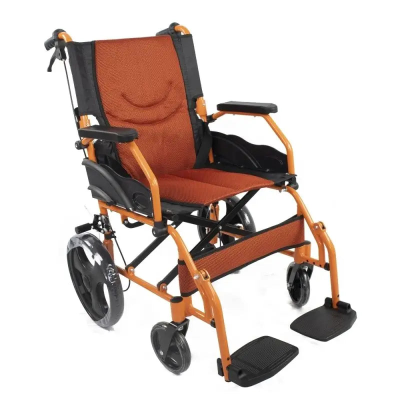 Mobiclinic Fauteuil Roulant Pliant Aluminium Aluminium Frein sur levier Guidon Repose-pieds Accoudoir Orange Pyramide