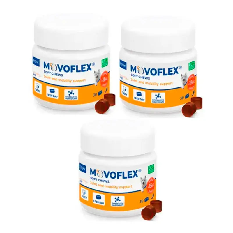 Movoflex Chondroprotecteur Petits Chiens Jusqu'à 15Kg, Pack 3 x 30 Comprimés