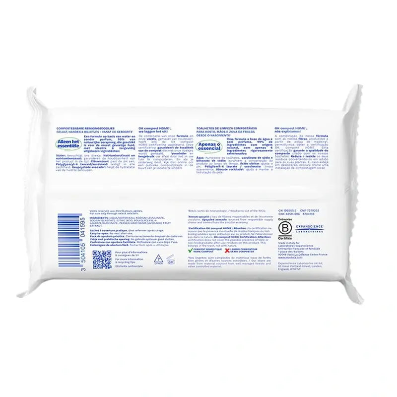 Mustela Lingettes d'eau en coton bio, 60 unités