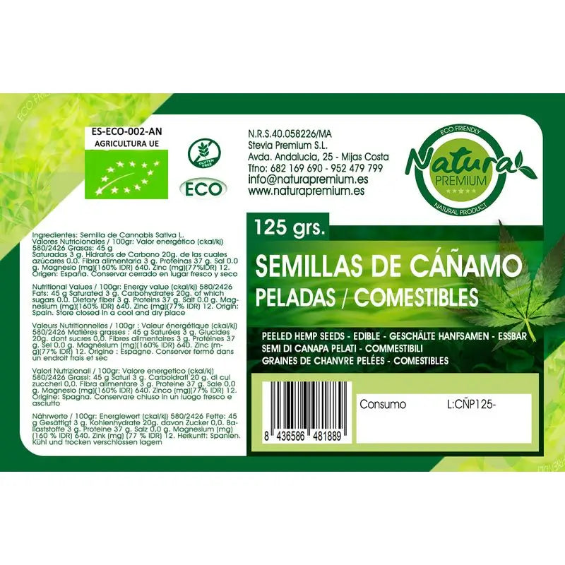 Natura Premium Graines de chanvre non décortiquées Comesti Bio , 125 gr