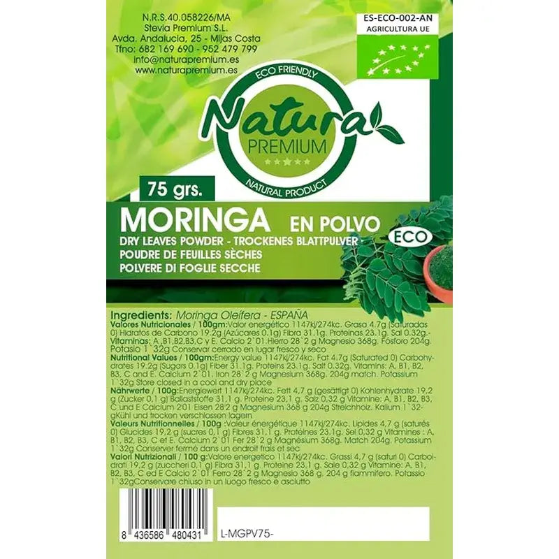Natura Premium Organic Moringa en poudre, 75 g