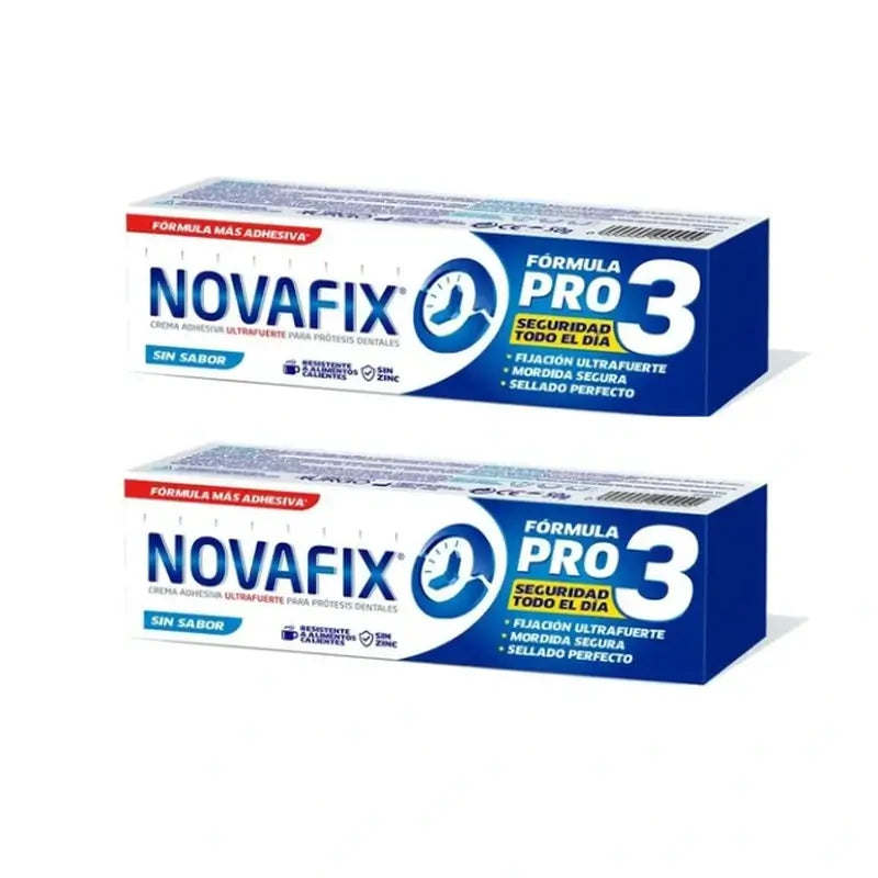 Novafix Pro3 Crème adhésive sans saveur pour prothèses dentaires Duplo, 2 x 50 gr