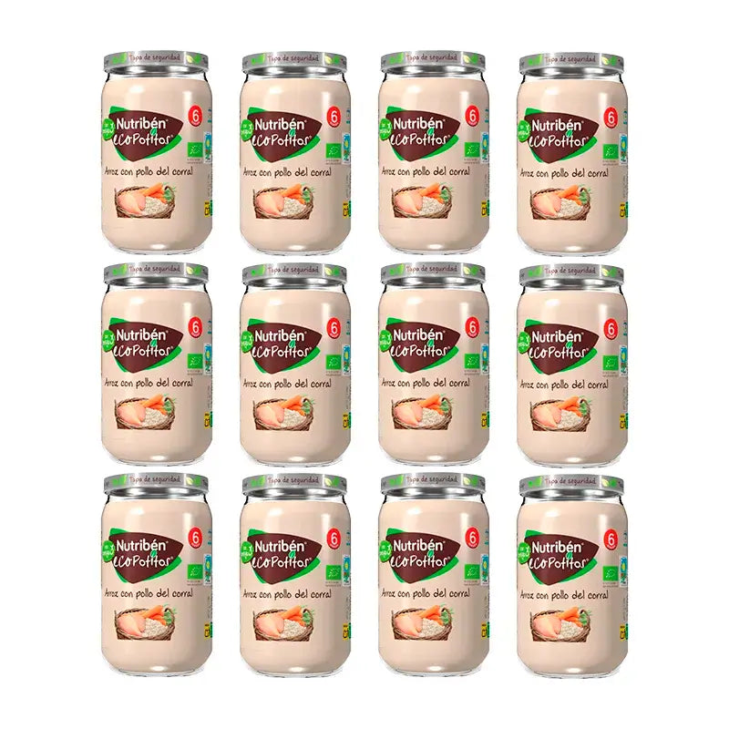 Nutriben Potito Eco Rice avec du poulet de la ferme, 12 x 235 grammes
