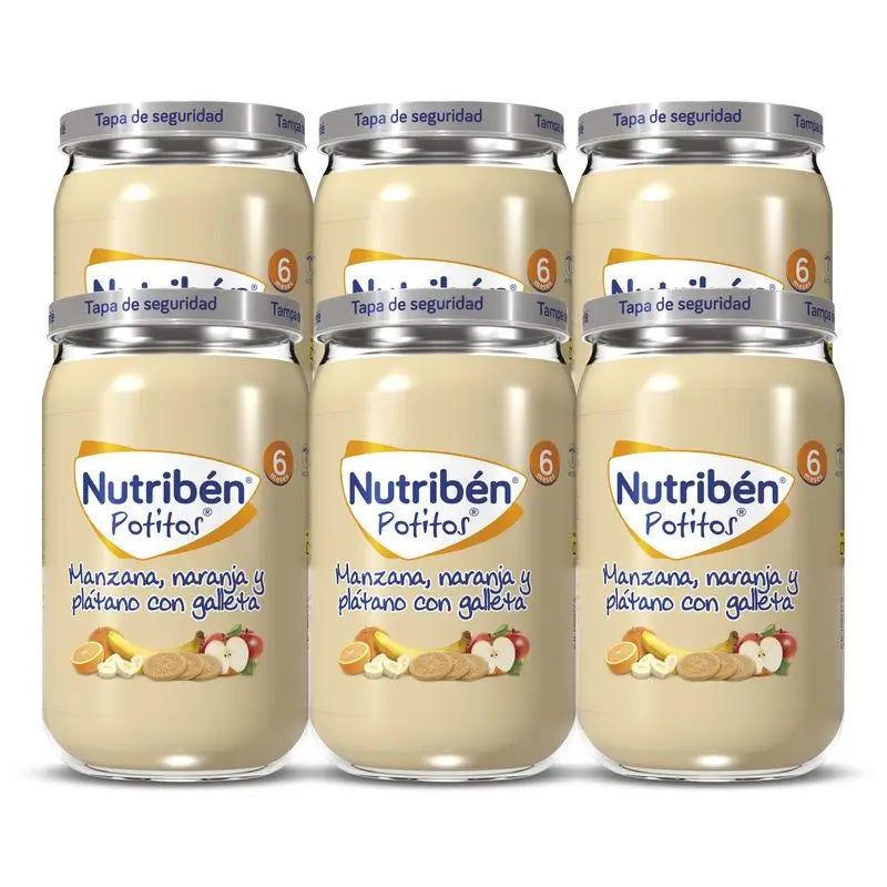 Nutribén Potito Pomme, Orange et Banane avec Biscuit, 235 gr x 6 unités