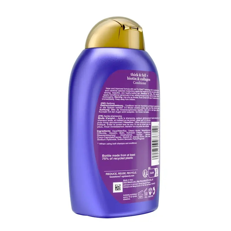 OGX Sulfate, Biotin and Collagen Free Conditioner, Voluminous and Healthy Hair, 385ml