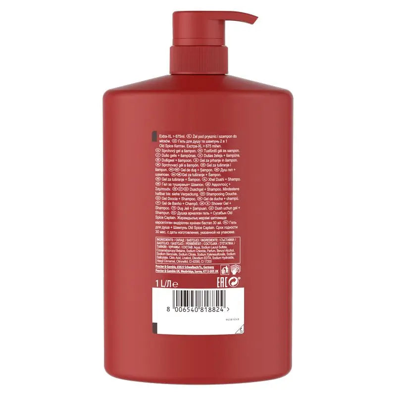 Old Spice Shampooing et Gel Douche Captain 1000Ml