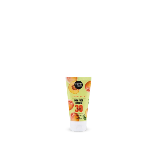 Organic Shop Crème de jour pour le visage à la pêche Protection solaire + antioxydants Spf30, 50 Ml