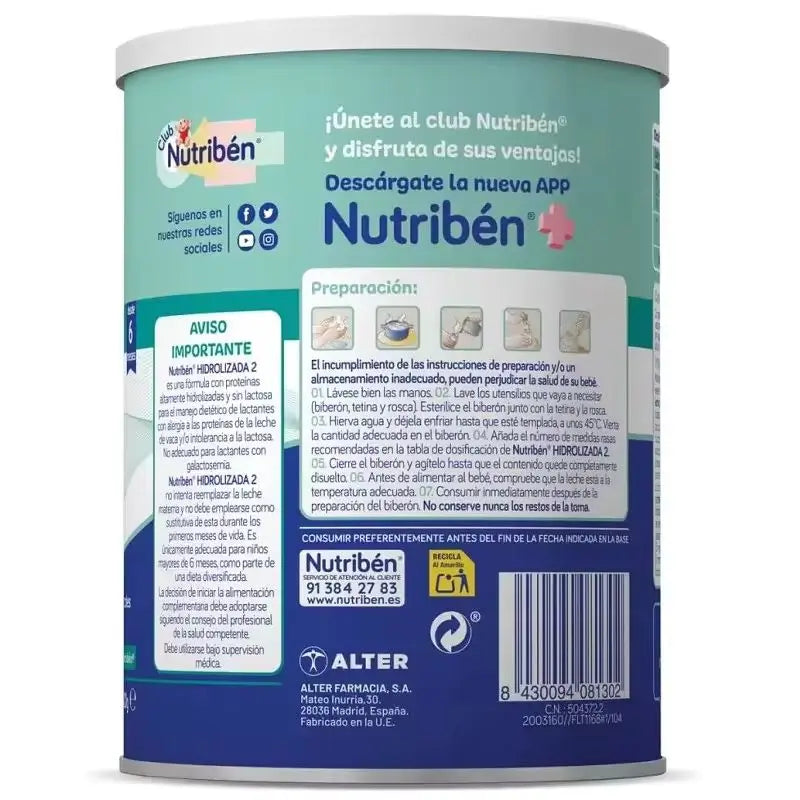 Nutribén Hydrolysé 2 Lait Continuation, 2 X 400 g