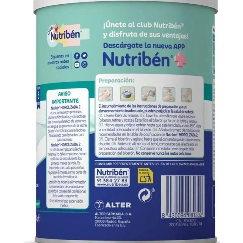 Nutribén Hydrolysé 2 Lait Continuation, 4 X 400 g