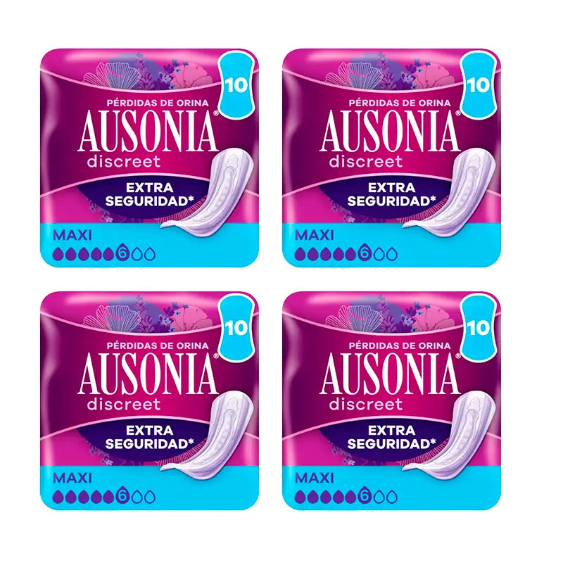 Ausonia Pack Serviettes hygiéniques discrètes pour femmes Maxi, 4 x 10 unités
