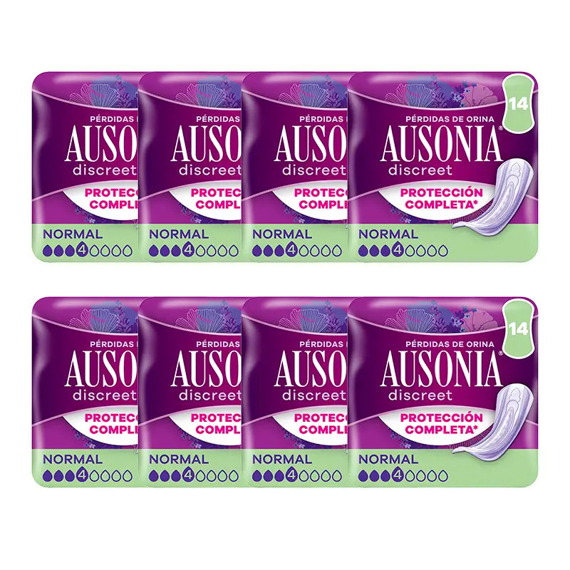 Ausonia Pack serviettes hygiéniques discrètes pour femmes normales, 8 x 14 unités