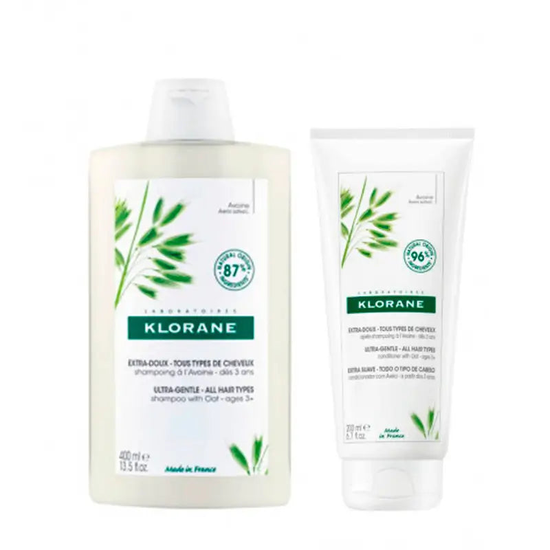 Klorane Pack Champú a la Leche de Avena, 400 ml + Klorane Acondicionador a la Leche de Avena, 200 ml