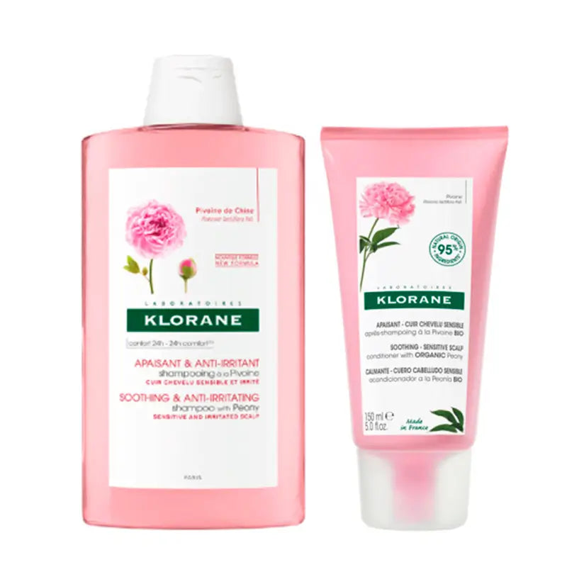Klorane Pack Champú a la Peonía Bio, 400 ml + Klorane Acondicionador a la Peonía Bio, 150 ml