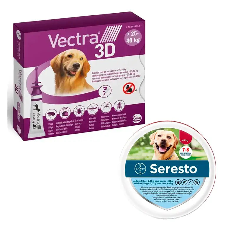 Vectra 3D + 25-40 kg 3 Pipettes + Seresto Large Collar, Pack Medium Dogs