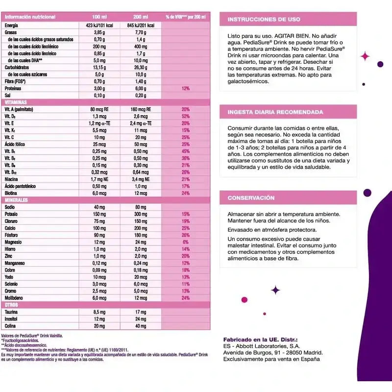 Pediasure Cookies & Cream + Drink Chocolate Kids, 850 gr + 4 Bouteilles Vanilla x 220 ml