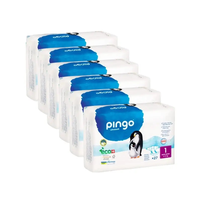 Couches écologiques Pingo New Born Taille 1 (2-5 Kg), 6X27 unités