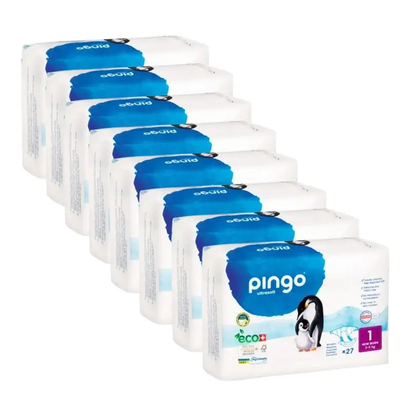 Couches écologiques Pingo New Born Taille 1 (2-5 Kg), 8X27 unités
