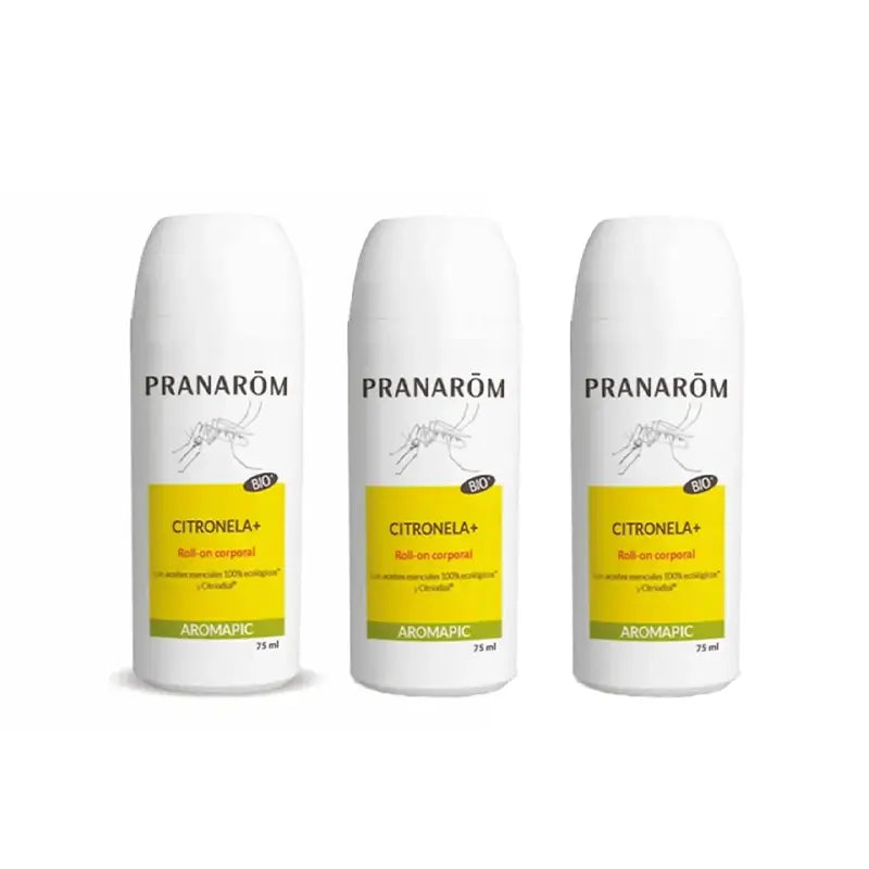Pranarôm Roll-On Citronnelle + Lait corporel bio, 3X75 Ml