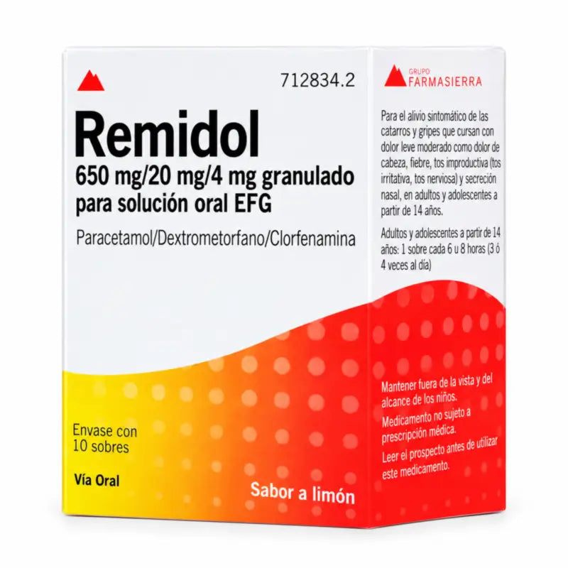 Remidol 650 Mg/20 Mg/4 mg Granules pour solution orale Efg, 10 sachets