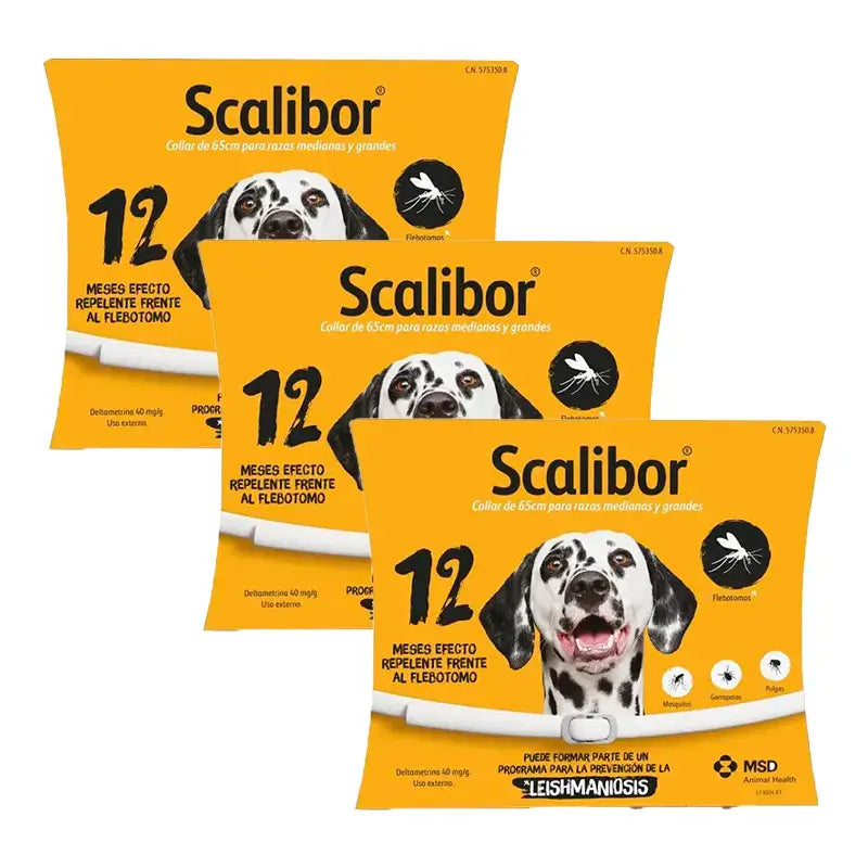 Collier antiparasitaire Scalibor pour chiens 65 cm, paquet de 3 unités