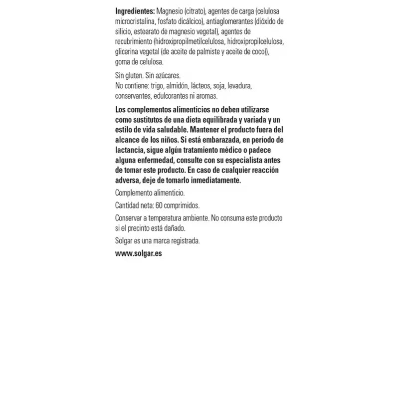 Solgar Magnesium Citrate, 120 Comprimés