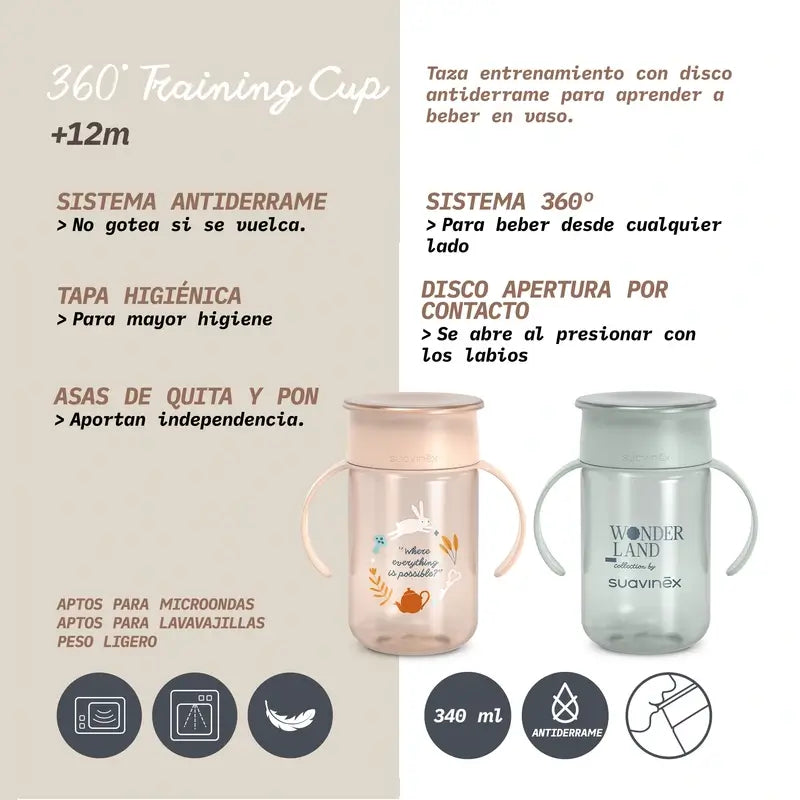 Suavinex 360 Tasse anti-goutte 340 ml, +12 mois, Wonderland Green