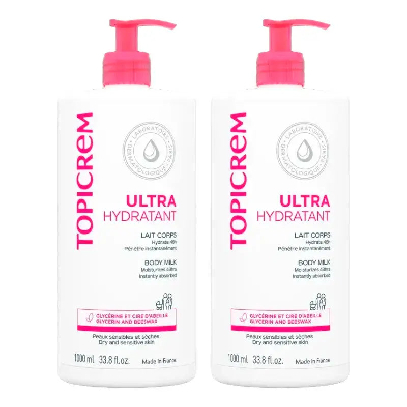 Topicrem Lait corporel ultra-hydratant, paquet de 2 x 1L