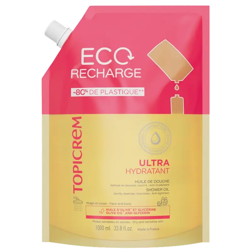 Topicrem Uh Recharge d'huile de douche ultra-hydratante, 1L