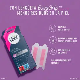 Veet Expert Bandes de cire froide épilatoire pour le visage avec beurre de karité, 16 bandes