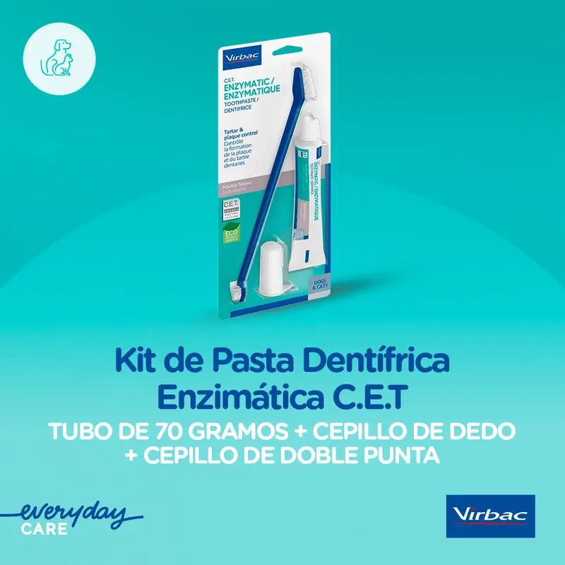 Virbac Cet Kit Brosse + Dentifrice Enzymatique 70 gr Pour Animaux de Compagnie