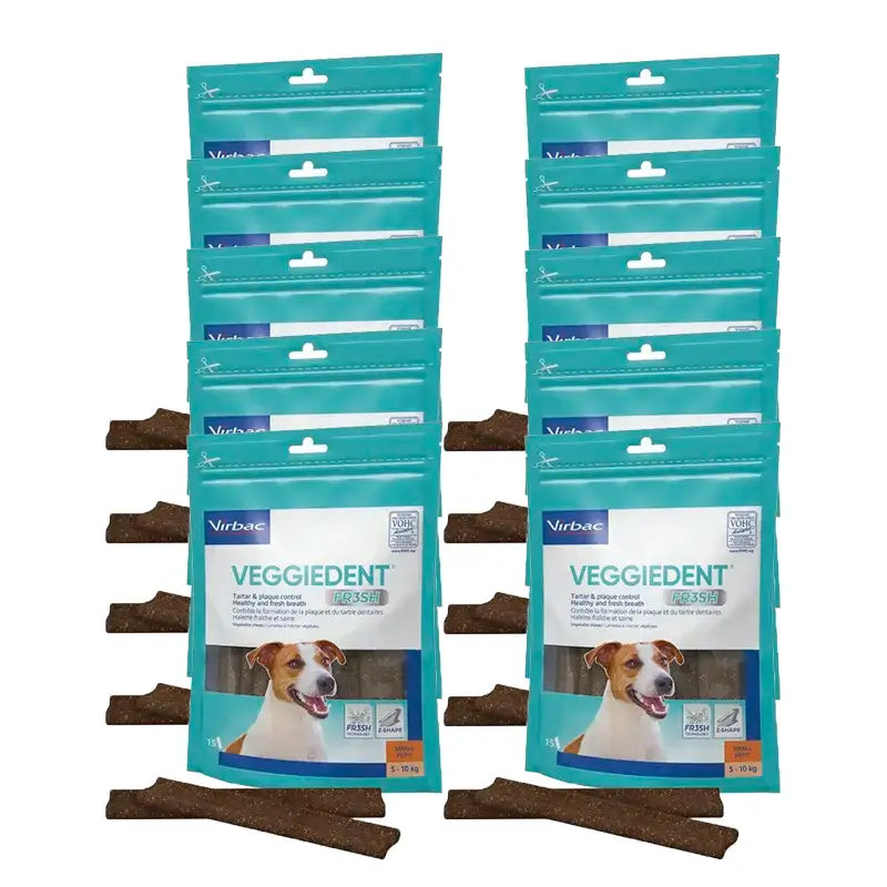 Virbac Veggiedent Fr3sh S, Snacks dentaires pour chiens de petite race, paquet de 10 unités
