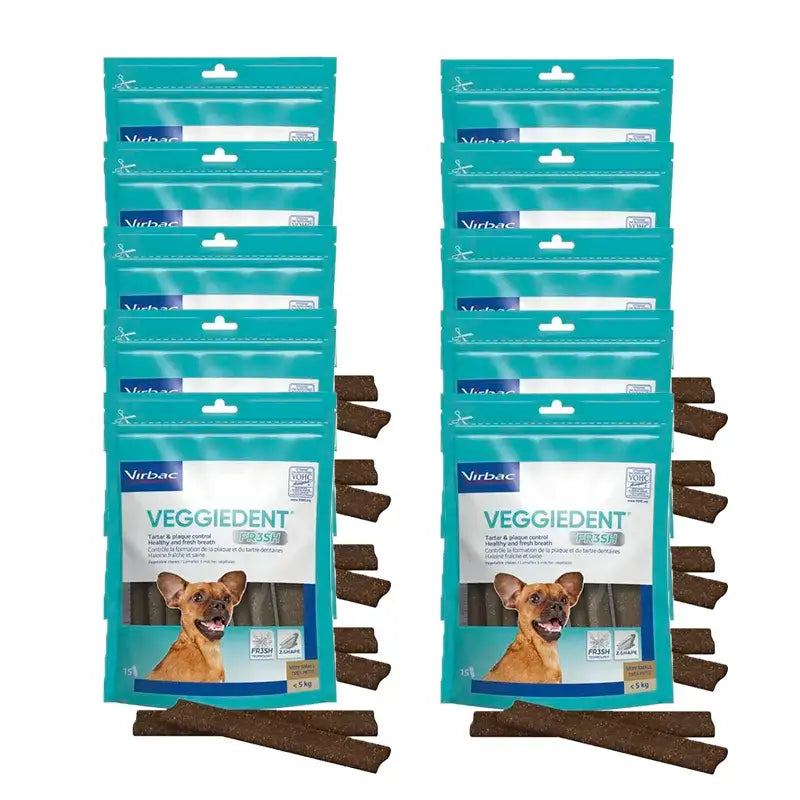 Virbac Veggiedent Fr3sh XS, Snacks dentaires pour chiens de très petite race, paquet de 10 unités