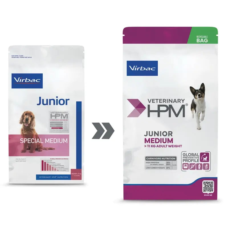Virbac Veterinary HPM Junior Medium Dog, 12 kg, nourriture pour chiens