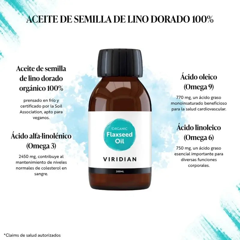 Viridian Huile de lin doré 200Ml. Bio