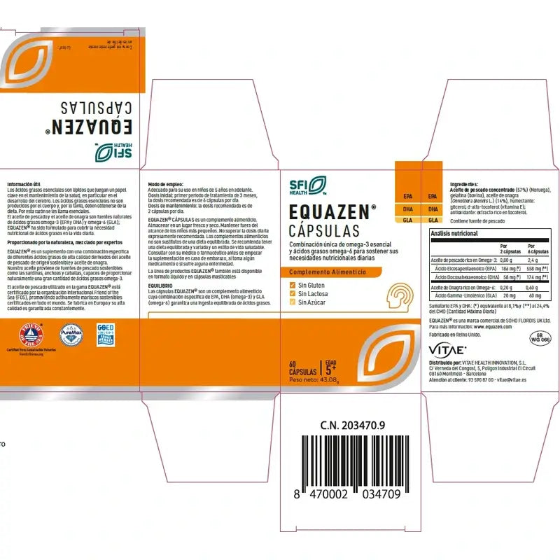 Equazen 60 gélules - À base d'oméga-3 et d'oméga-6