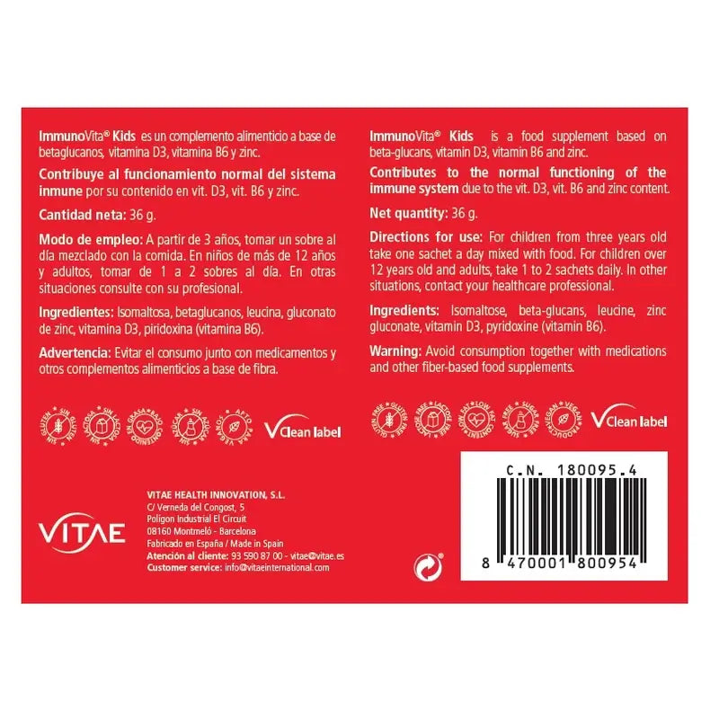 Immunovita Kids 30 sachets - À base de vitamine D3 et de bêta-glucanes