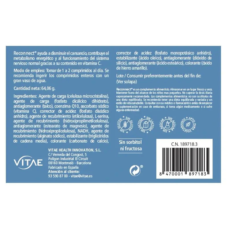Reconnect 90 comprimés - À base de NADH, de CoQ10, de sérine et de vitamine C