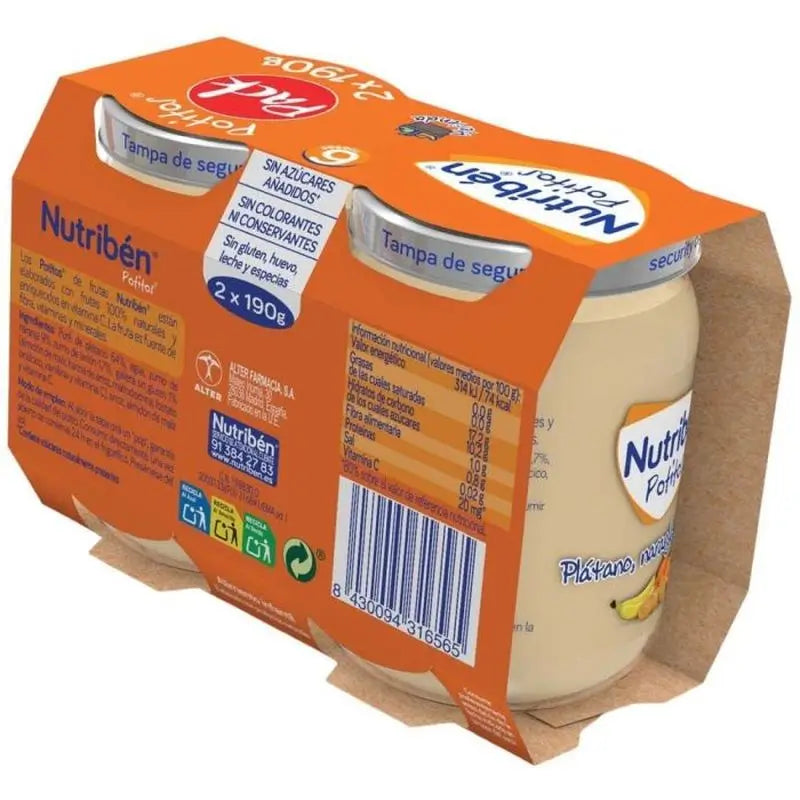 Nutriben Pack Pot Snack Banane, Orange et Biscuit 5 X 2 X190 Gr