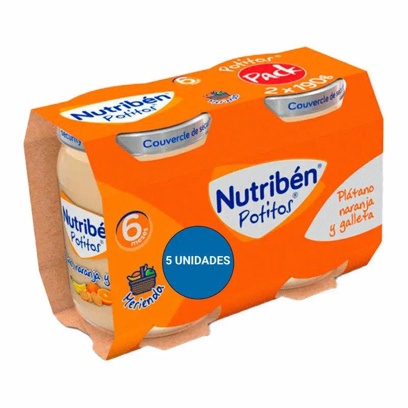 Nutriben Pack Pot Snack Banane, Orange et Biscuit 5 X 2 X190 Gr