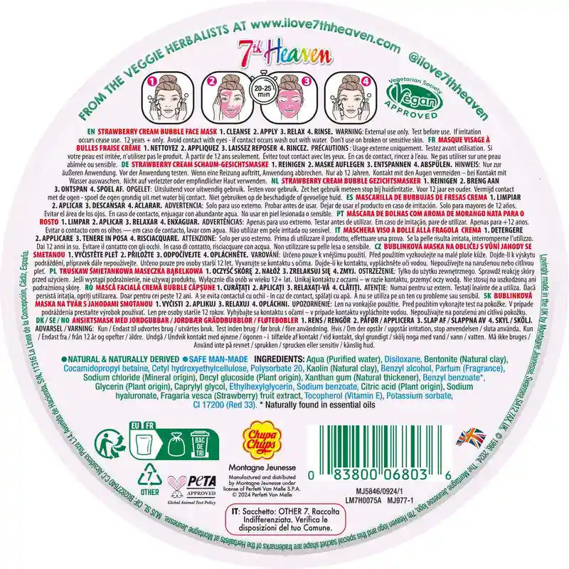 7 Heaven Bubble Chupa Chups Masque facial à bulles à la fraise et à la crème