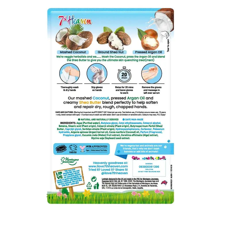 7 Heaven Masque hydratant pour les mains à la noix de coco, 1 unité